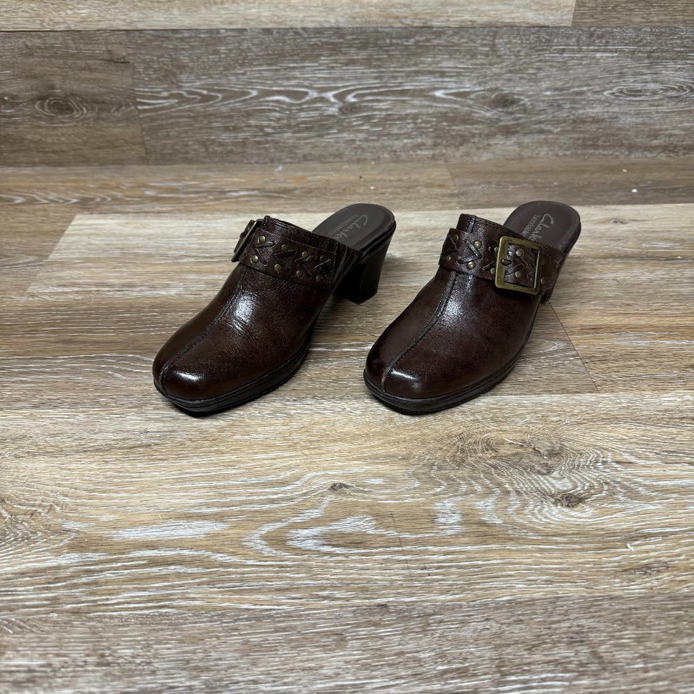 Clarks Bendables Shoes Womens 6.5M Mirabelle Holly Mule Clog Brown Leather Block